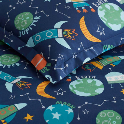 Planets and Rockets Classic Cool Organic Cotton Percale Duvet Cover Set