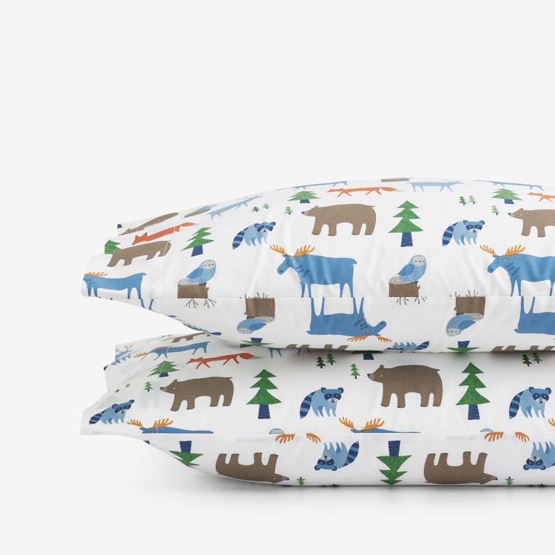Forest Friends Classic Cool Organic Cotton Percale Pillowcase Set