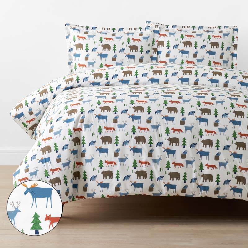 Forest Friends Classic Cool Organic Cotton Percale Duvet Cover Set