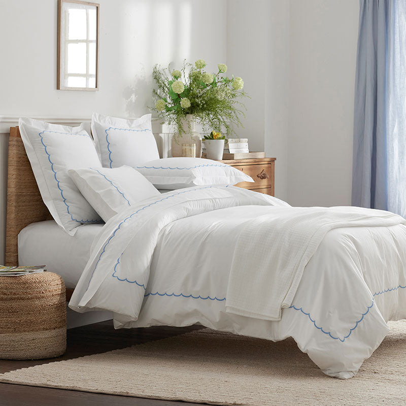 Embroidered Scallop Classic Cool Cotton Percale Bed Sheet Set