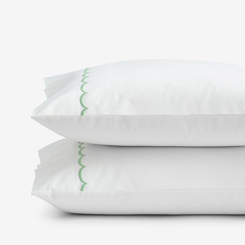 Embroidered Scallop Classic Cool Cotton Percale Pillowcase Set