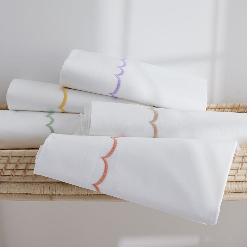 Embroidered Scallop Classic Cool Cotton Percale Bed Sheet Set