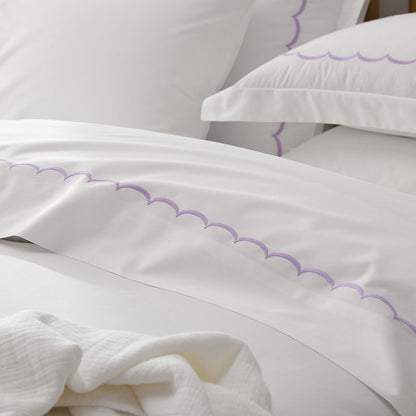 Embroidered Scallop Classic Cool Cotton Percale Bed Sheet Set