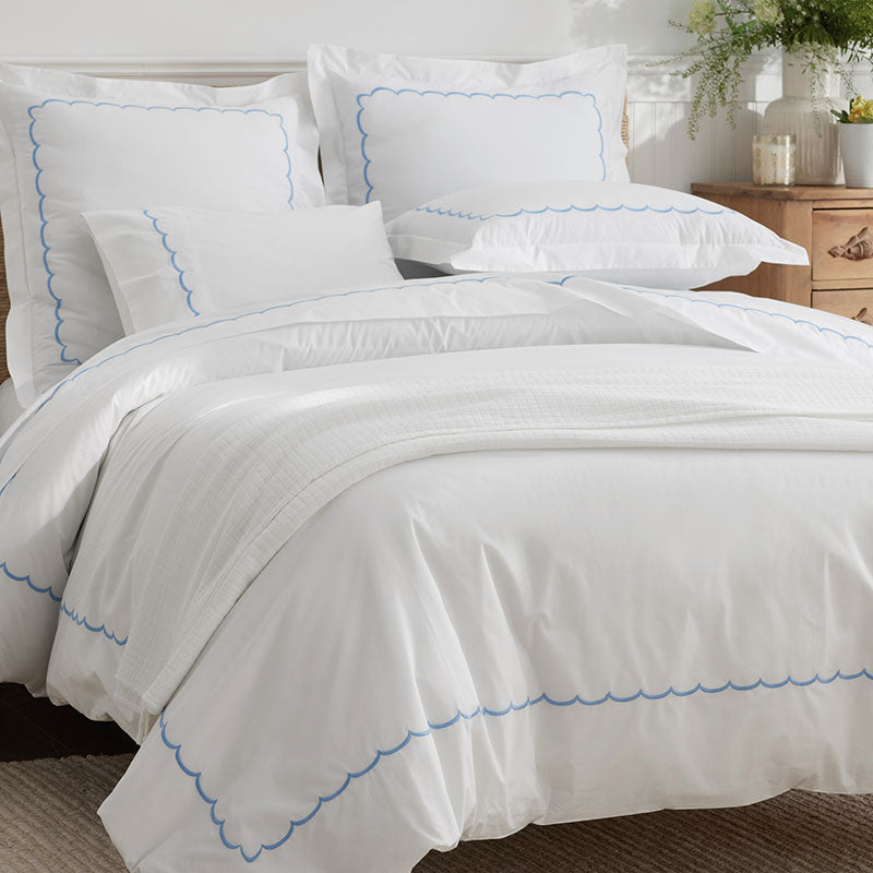 Embroidered Scallop Classic Cool Cotton Percale Bed Sheet Set