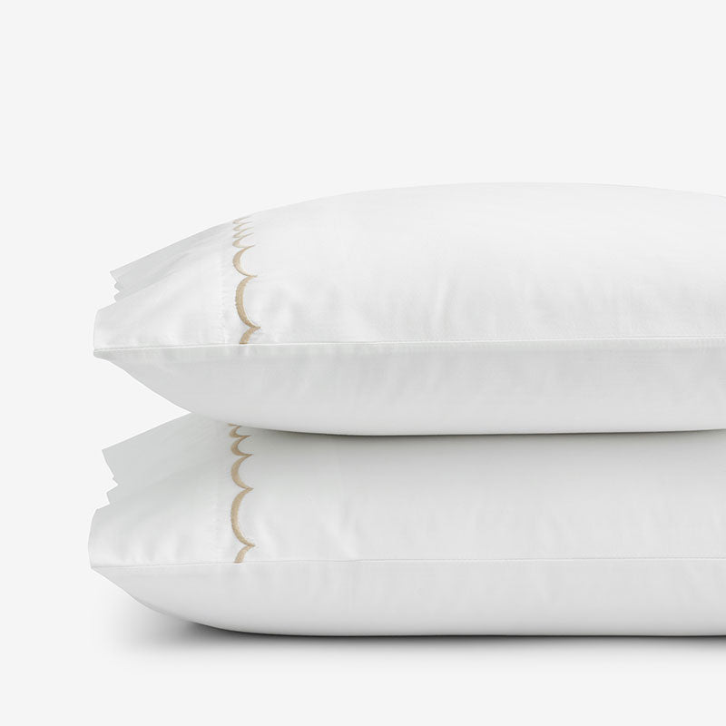 Embroidered Scallop Classic Cool Cotton Percale Pillowcase Set