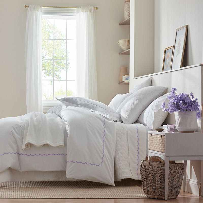 Embroidered Scallop Classic Cool Cotton Percale Bed Sheet Set