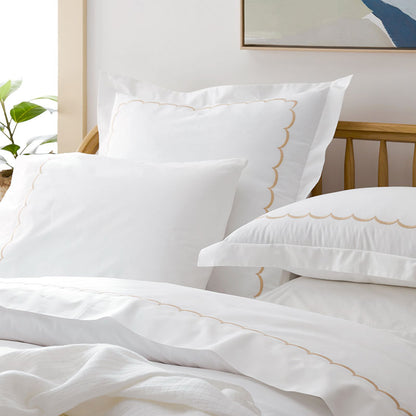 Embroidered Scallop Classic Cool Cotton Percale Bed Sheet Set