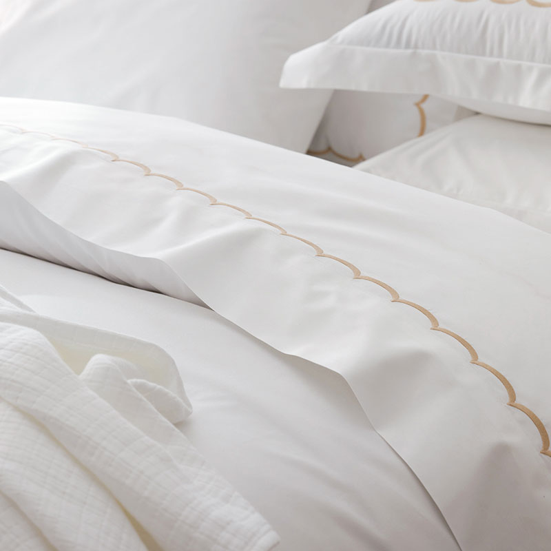 Embroidered Scallop Classic Cool Cotton Percale Bed Sheet Set