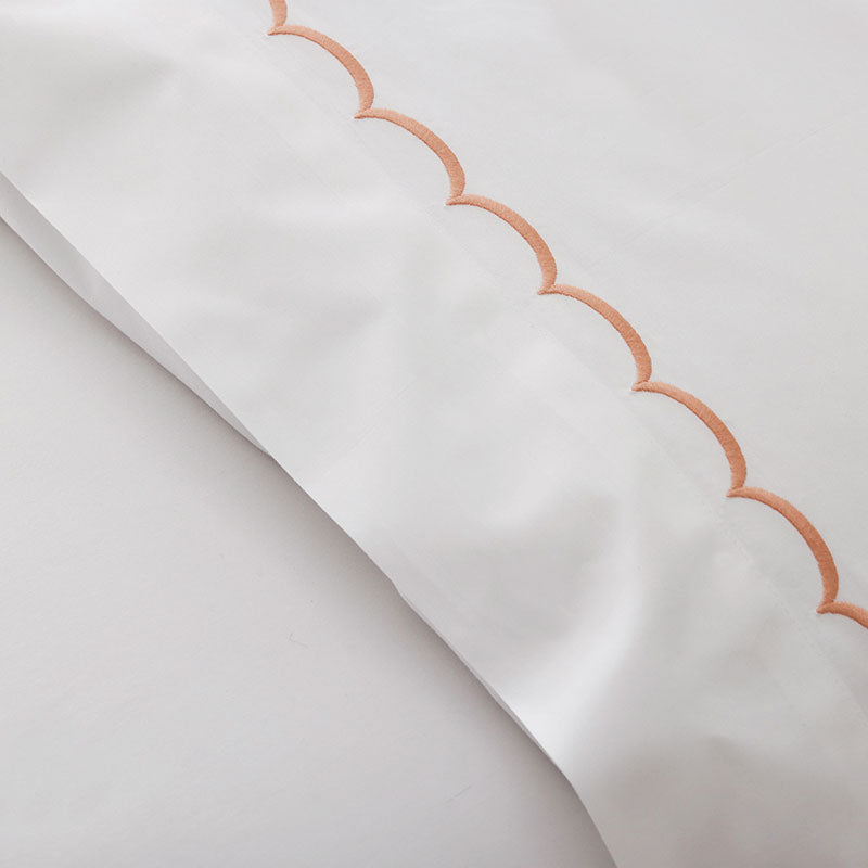 Embroidered Scallop Classic Cool Cotton Percale Bed Sheet Set
