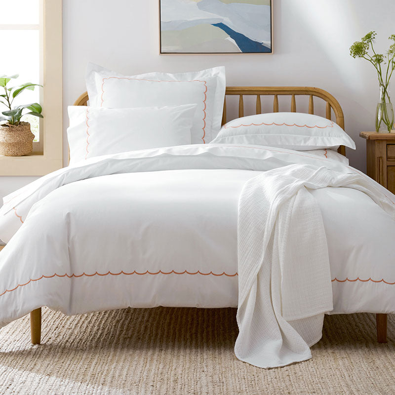 Embroidered Scallop Classic Cool Cotton Percale Pillowcase Set