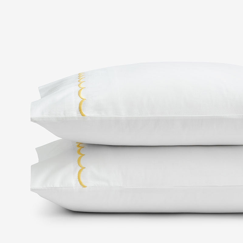 Embroidered Scallop Classic Cool Cotton Percale Pillowcase Set