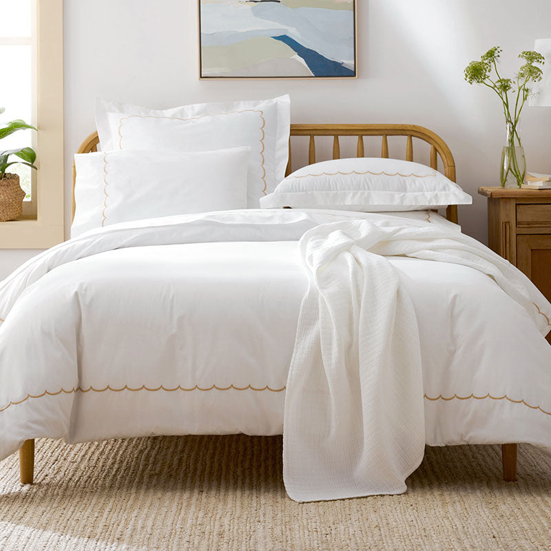 Embroidered Scallop Classic Cool Cotton Percale Bed Sheet Set