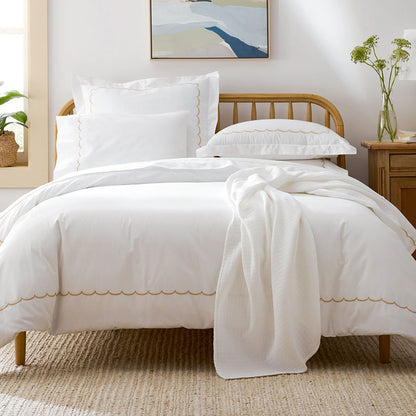 Embroidered Scallop Classic Cool Cotton Percale Bed Sheet Set