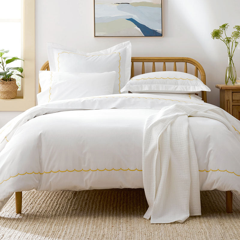 Embroidered Scallop Classic Cool Cotton Percale Pillowcase Set