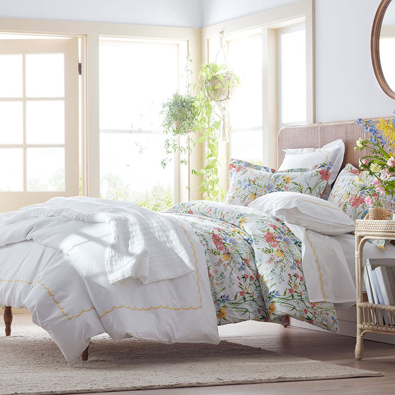 Embroidered Scallop Classic Cool Cotton Percale Bed Sheet Set