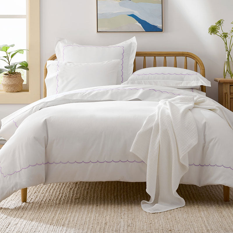 Embroidered Scallop Classic Cool Cotton Percale Bed Sheet Set