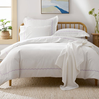 Embroidered Scallop Classic Cool Cotton Percale Duvet Cover