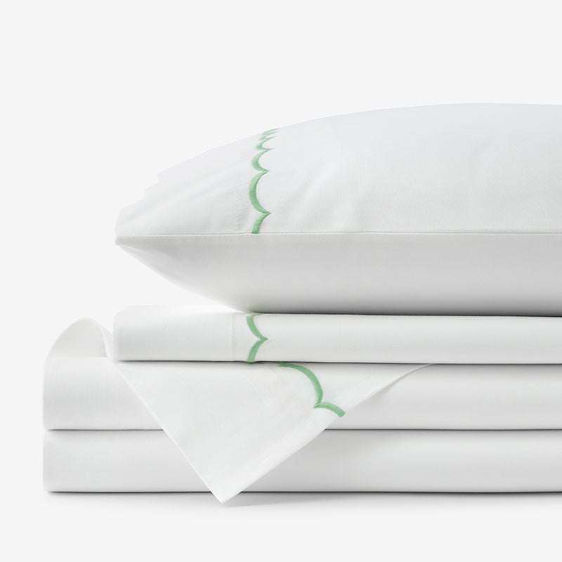 Embroidered Scallop Classic Cool Cotton Percale Bed Sheet Set