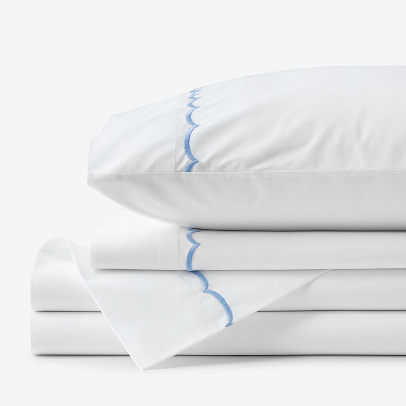 Embroidered Scallop Classic Cool Cotton Percale Bed Sheet Set