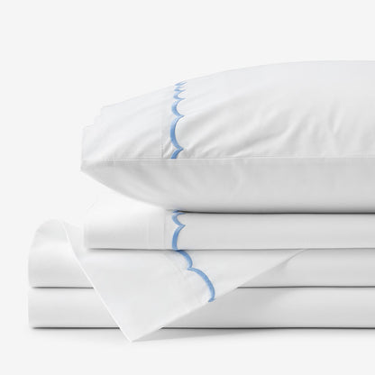 Embroidered Scallop Classic Cool Cotton Percale Bed Sheet Set