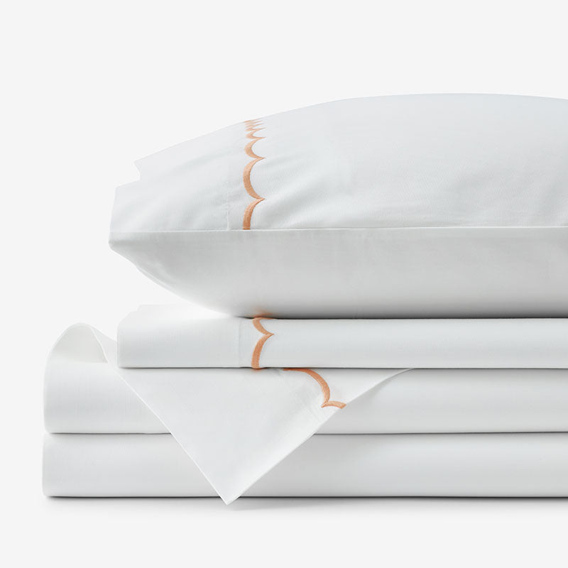 Embroidered Scallop Classic Cool Cotton Percale Bed Sheet Set