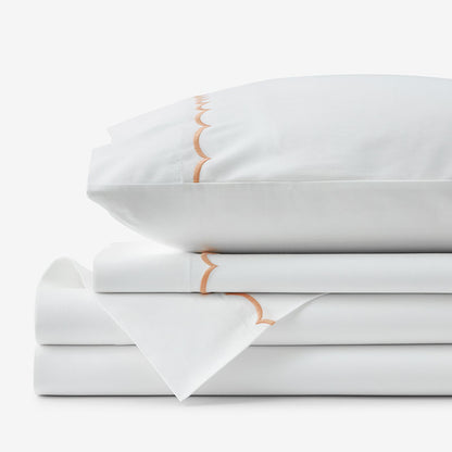 Embroidered Scallop Classic Cool Cotton Percale Bed Sheet Set