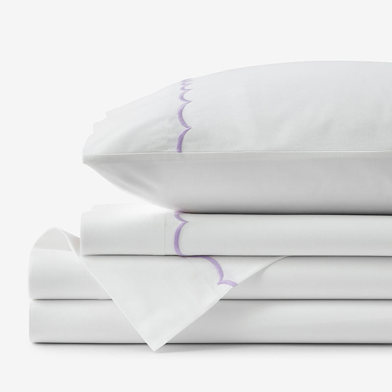 Embroidered Scallop Classic Cool Cotton Percale Bed Sheet Set