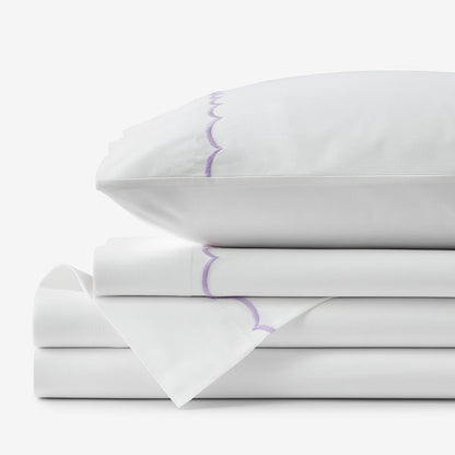 Embroidered Scallop Classic Cool Cotton Percale Bed Sheet Set
