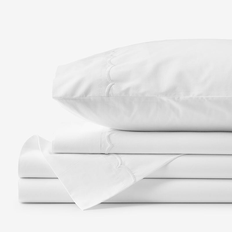 Embroidered Scallop Classic Cool Cotton Percale Bed Sheet Set