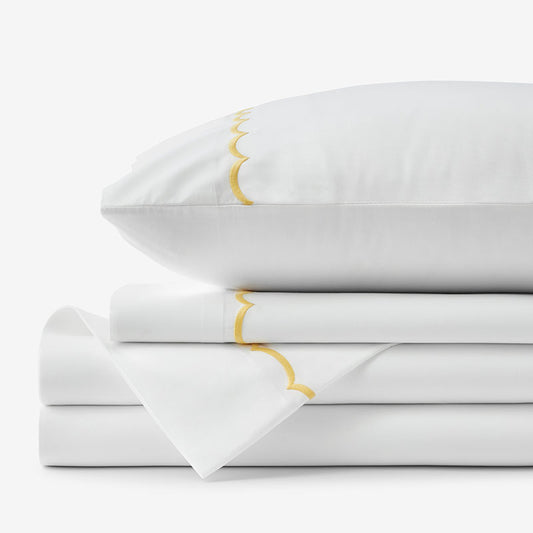 Embroidered Scallop Classic Cool Cotton Percale Bed Sheet Set