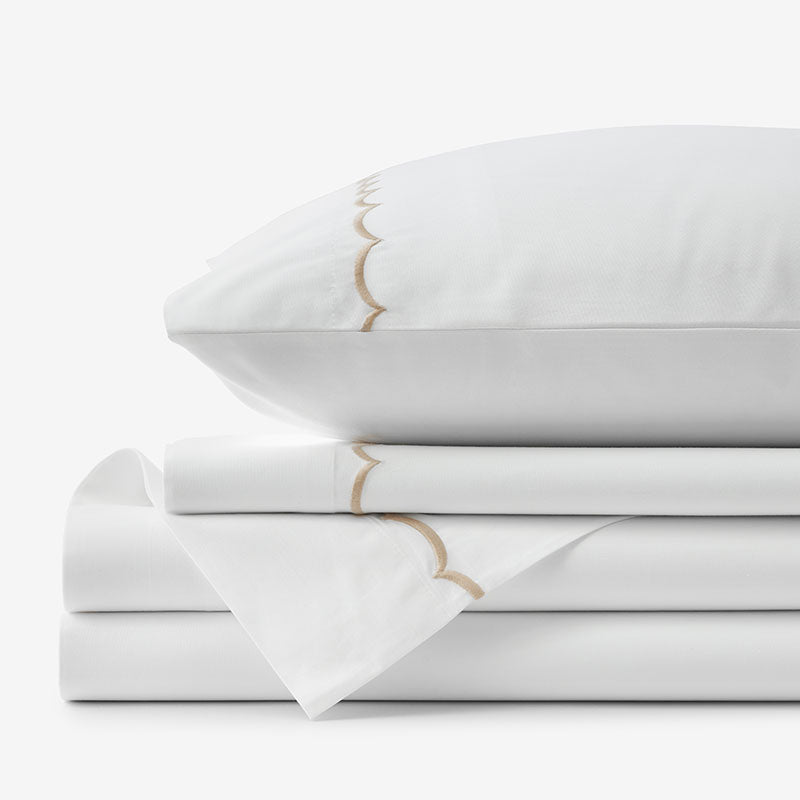 Embroidered Scallop Classic Cool Cotton Percale Bed Sheet Set