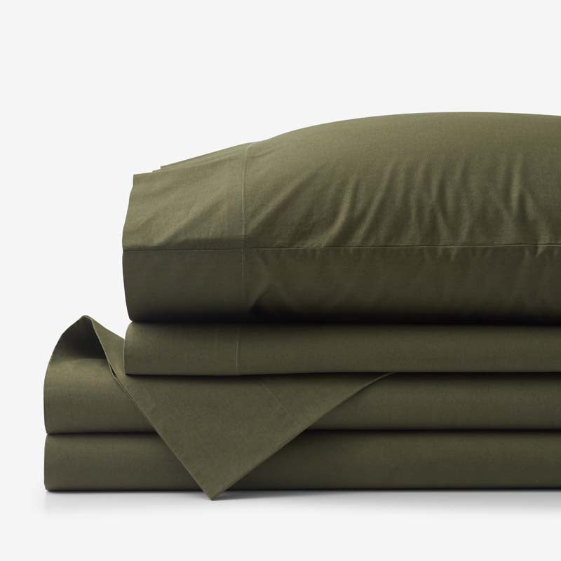 Solid Garment Washed Cotton Percale Bed Sheet Set