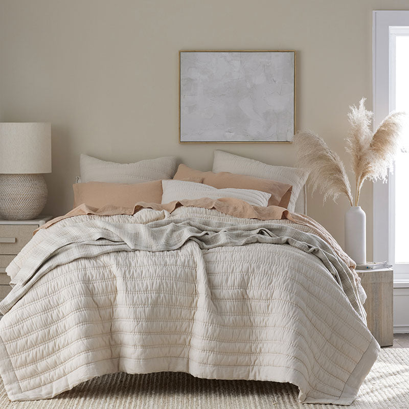 Premium Breathable Washed Linen Solid Quilted Sham