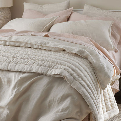 Premium Breathable Washed Linen Solid Quilted Sham