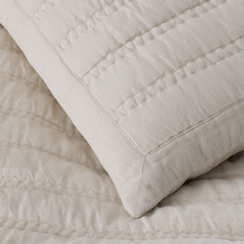 Premium Breathable Washed Linen Solid Quilted Sham