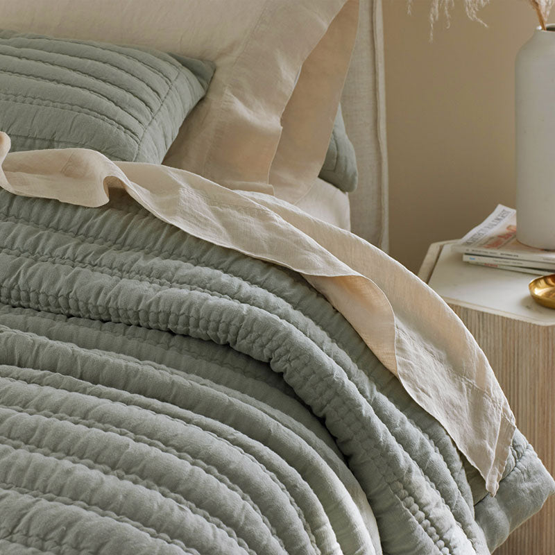 Premium Breathable Washed Linen Solid Quilted Sham