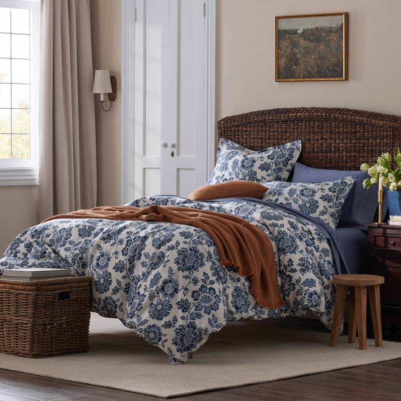 Floral Indigo Garden Classic Cool Cotton Percale Bed Sheet Set