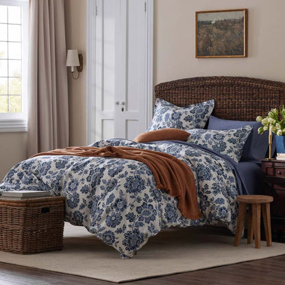 Floral Indigo Garden Classic Cool Cotton Percale Flat Bed Sheet