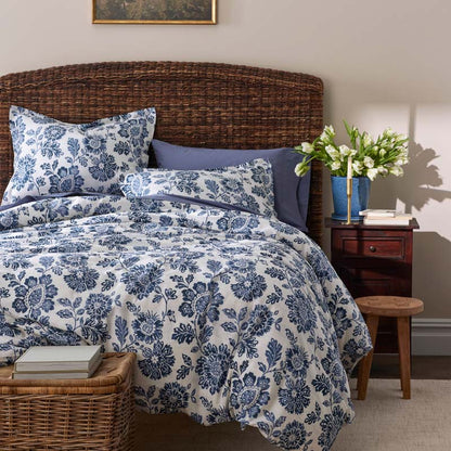 Floral Indigo Garden Classic Cool Cotton Percale Flat Bed Sheet