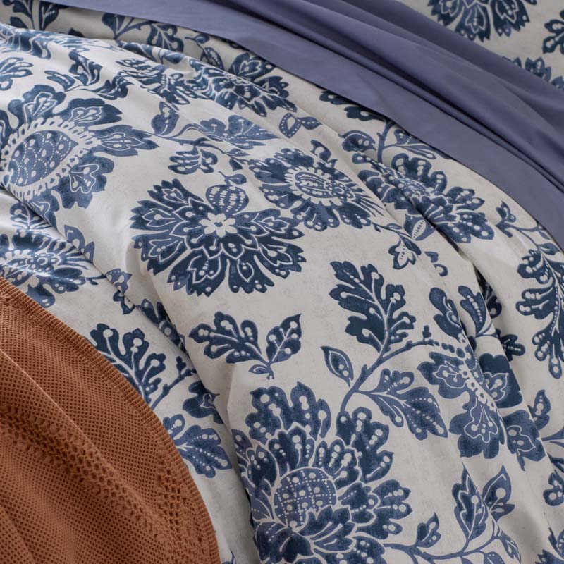 Floral Indigo Garden Classic Cool Cotton Percale Duvet Cover