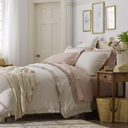 Solid Ruffle Garment Washed Cotton Percale Duvet Cover