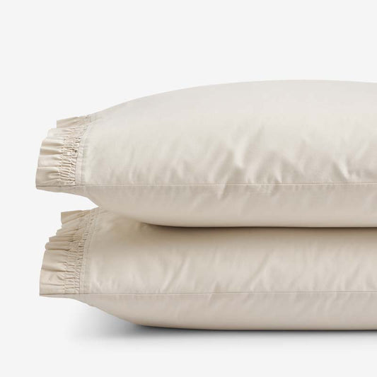 Solid Ruffle Garment Washed Cotton Percale Pillowcase Set