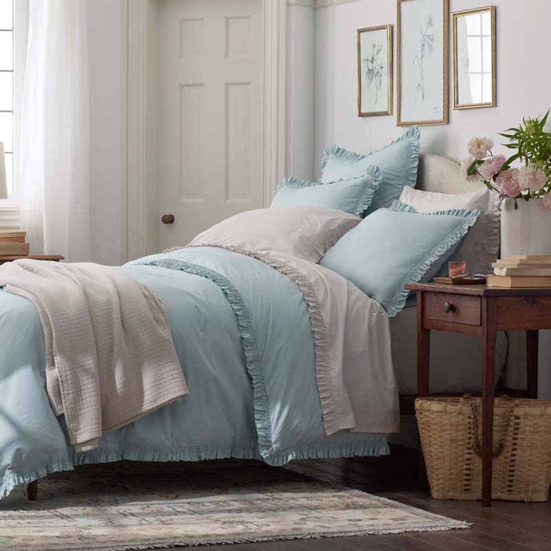 Solid Ruffle Garment Washed Cotton Percale Bed Sheet Set