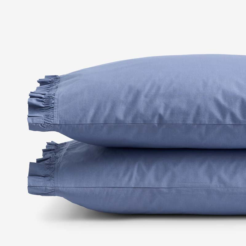 Solid Ruffle Garment Washed Cotton Percale Pillowcase Set