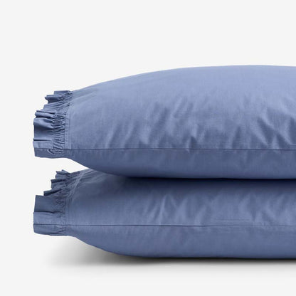 Solid Ruffle Garment Washed Cotton Percale Pillowcase Set