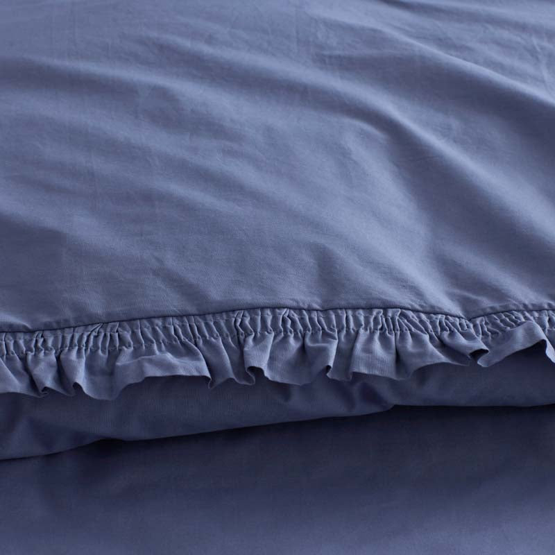 Solid Ruffle Garment Washed Cotton Percale Pillowcase Set
