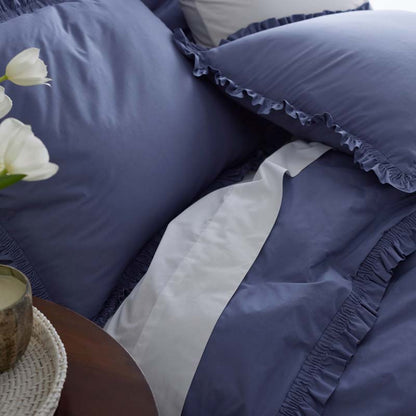 Solid Ruffle Garment Washed Cotton Percale Duvet Cover