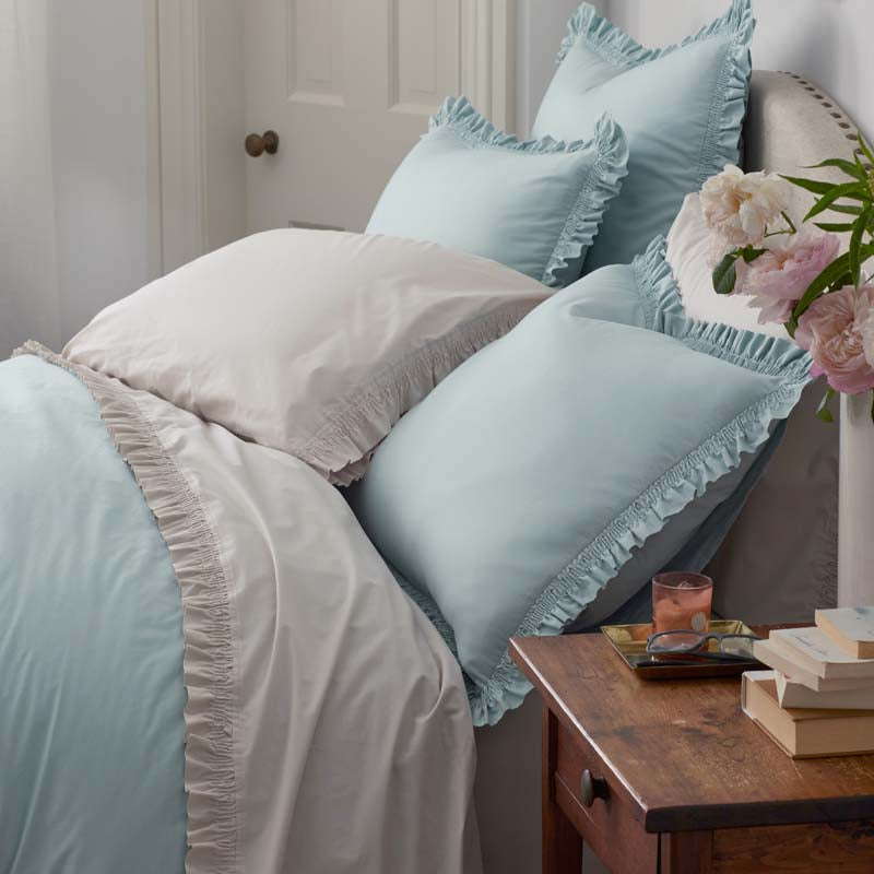 Solid Ruffle Garment Washed Cotton Percale Duvet Cover