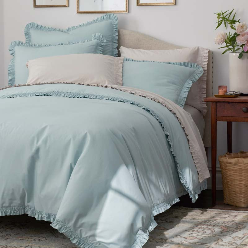 Solid Ruffle Garment Washed Cotton Percale Duvet Cover