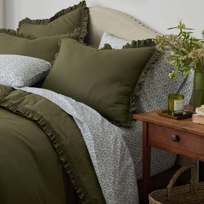 Solid Ruffle Garment Washed Cotton Percale Bed Sheet Set